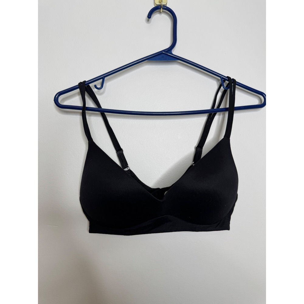 Aerie Real Sunnie Wireless Bra Womens 32C Black Excellent Double Strap Comfort